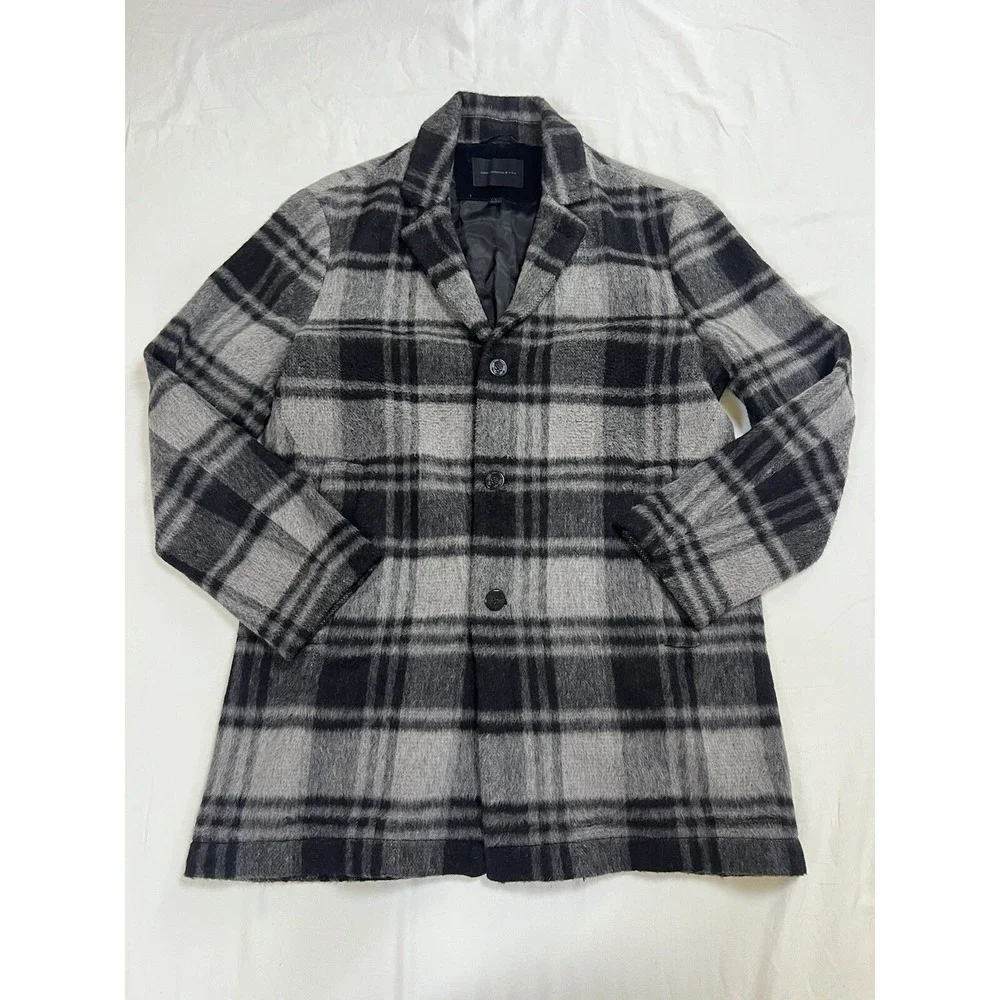 John Varvatos Carsen Coat Plaid Jacket‎ Wool Blend | Black Gray | Size Large